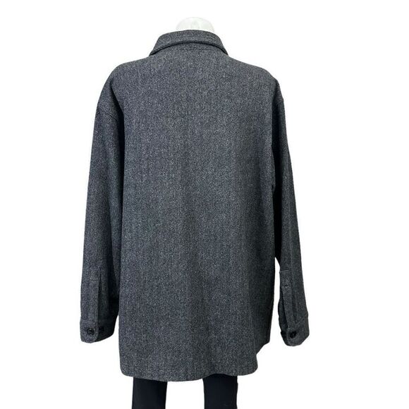 Brandini 100% Pure New Wool Heavyweight Buttondown Shacket Gray Herringbone sz L - Picture 5 of 8